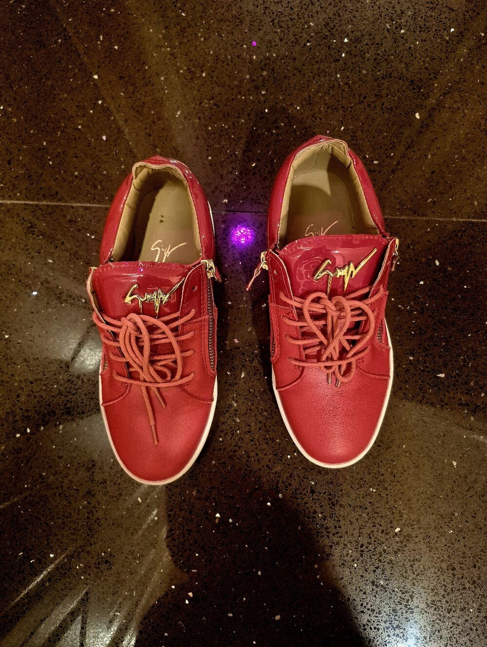Giuseppe Zanotti Red Zip & Lace Sneakers with Gold Accent